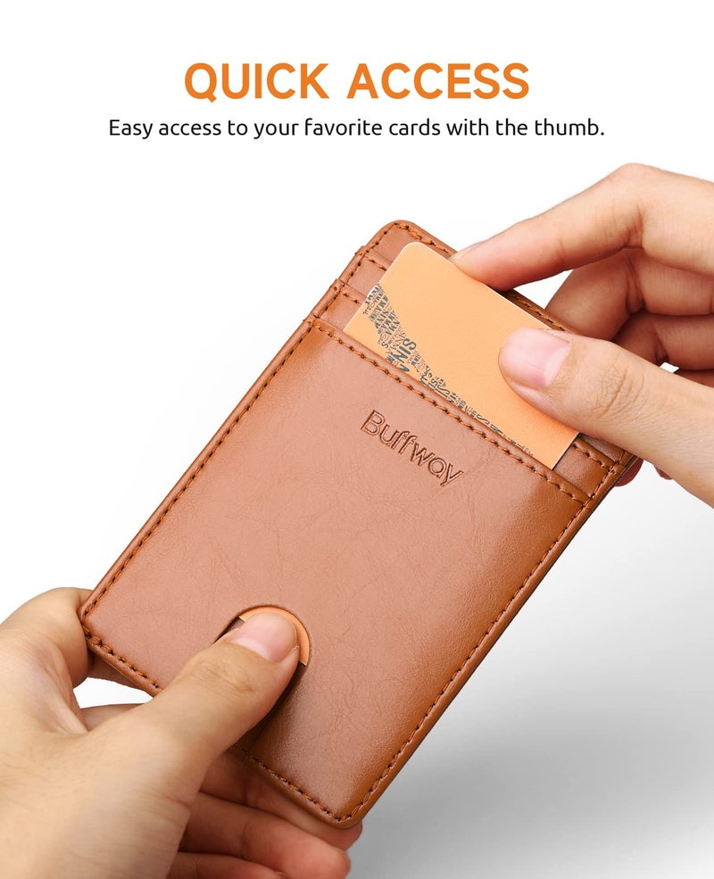 Buffway محفظة بوفواي للرجال نحيفة، حامل بطاقات ائتمان جلدية رفيعة للم pocket الأمامي مع حماية RFID للسفر والعمل - بني سياتل - Image 3